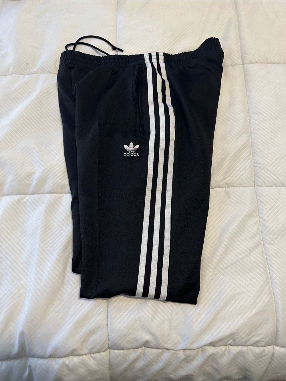 adidas women Black Track Pants with White Three-Stripe